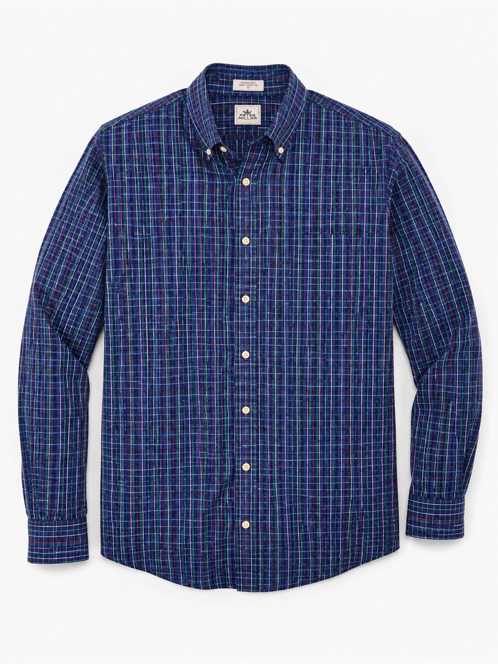 Peter Millar Men's Button Down Shirt Blue Plaid 100% Cotton XXL Long Sleeve
